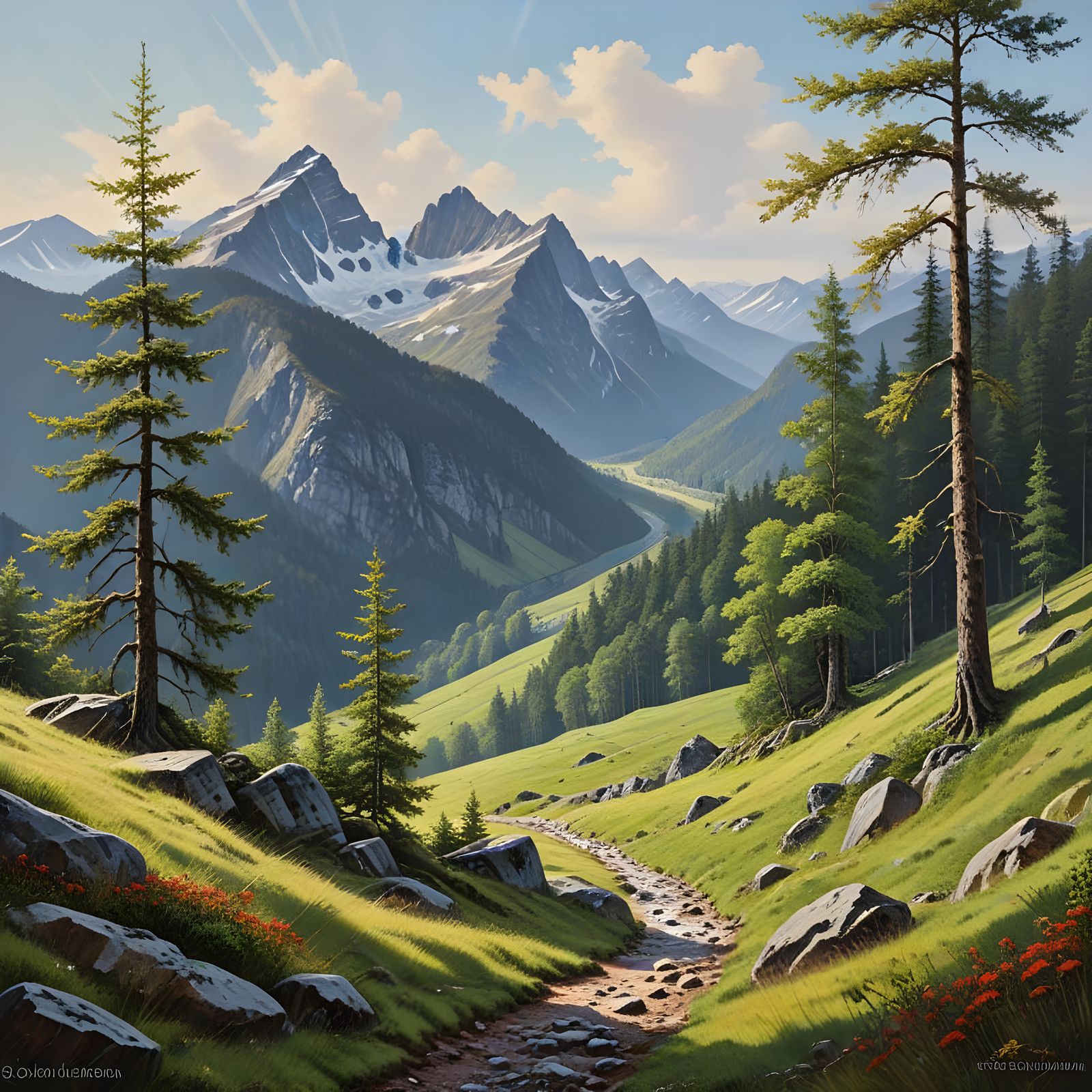 Bavarian Forest Landscape in Oil Painting Style