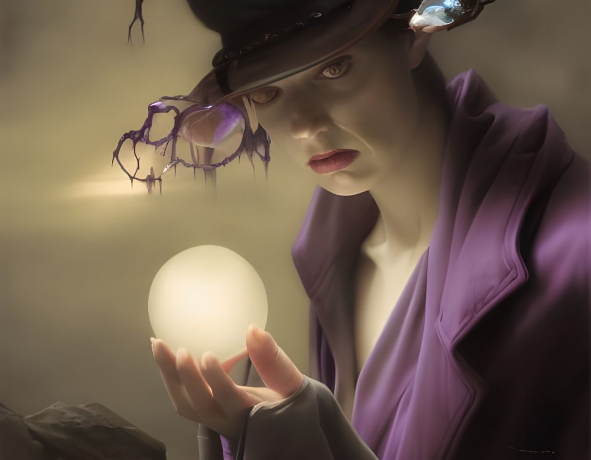 Psychic Detective with Crystal Balls, Digital Illustration