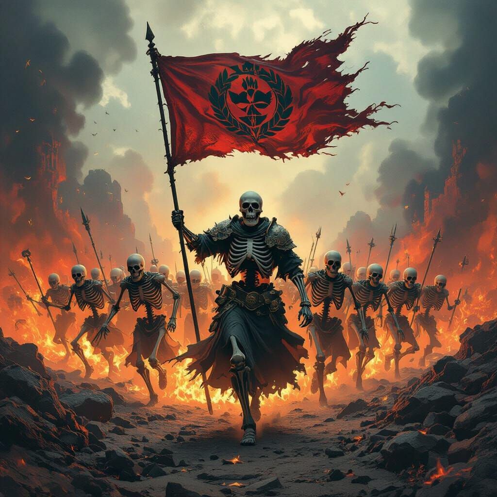 Skeletal Legion Rising from Fiery Abyss as Matte Painting