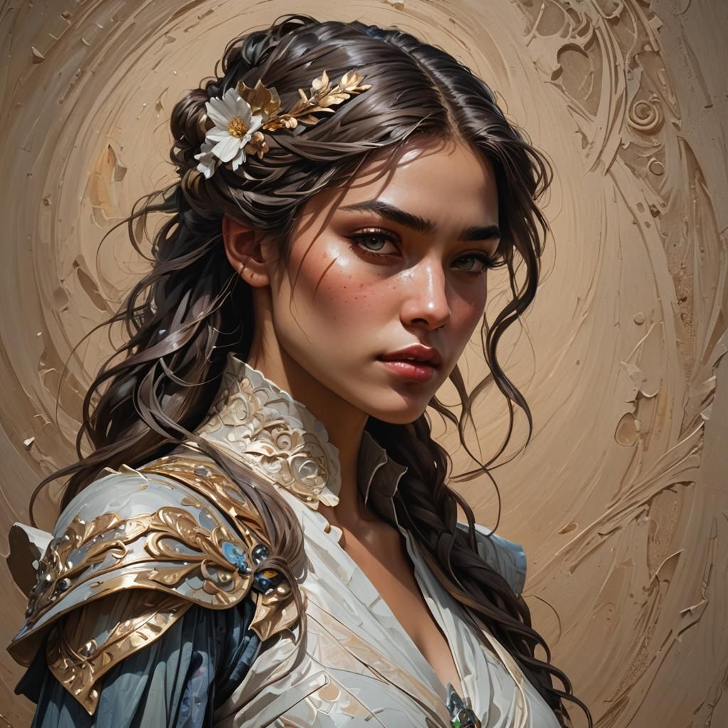 Dynamic Portrait of Noble Woman as Impasto Painting