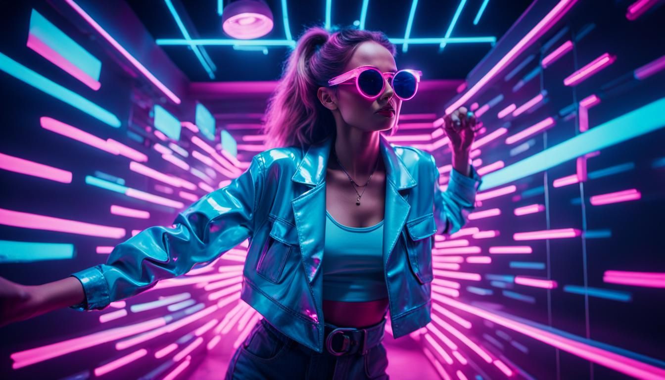 Ibiza Nightclub Scene with Neon Art in 90s Style