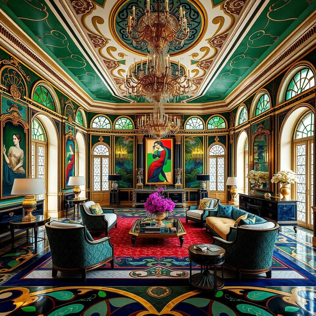 Art Deco Living Room in Ancient Castle