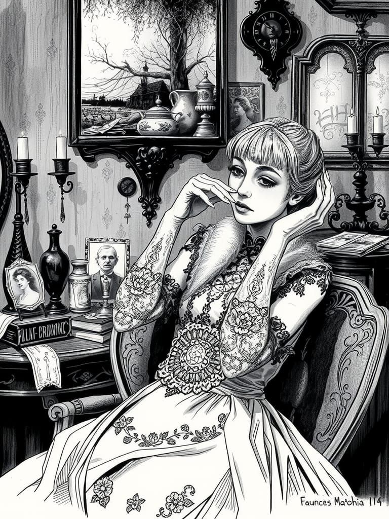 Melancholic Woman in Belle Époque Setting