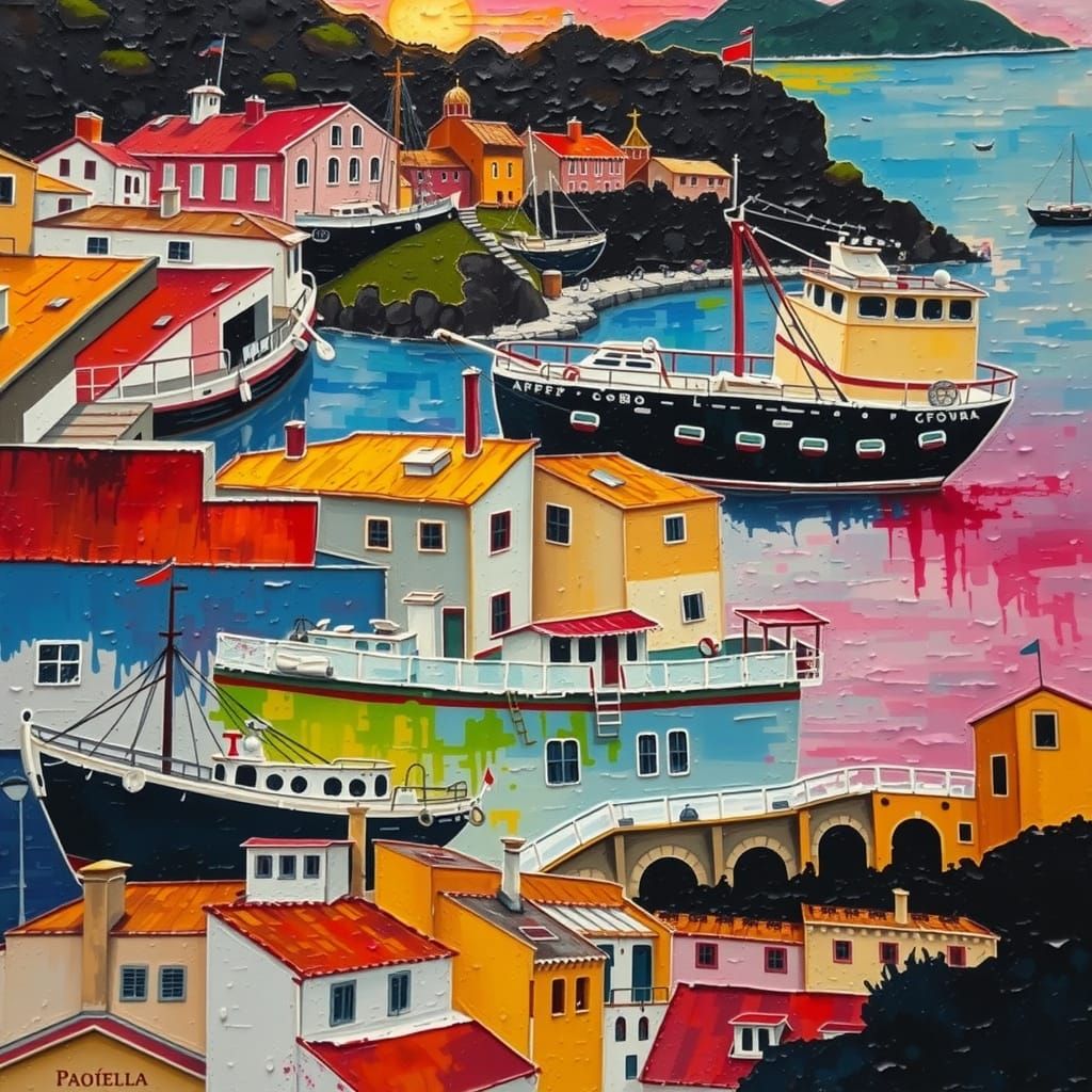 Vibrant Amalfi Coast Houseboats at Sunset