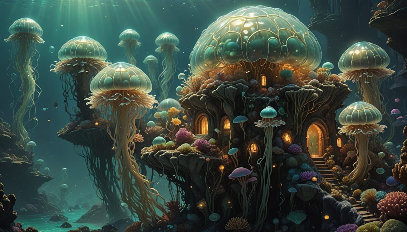 Fantasy Coral Cityscape under Golden Hour