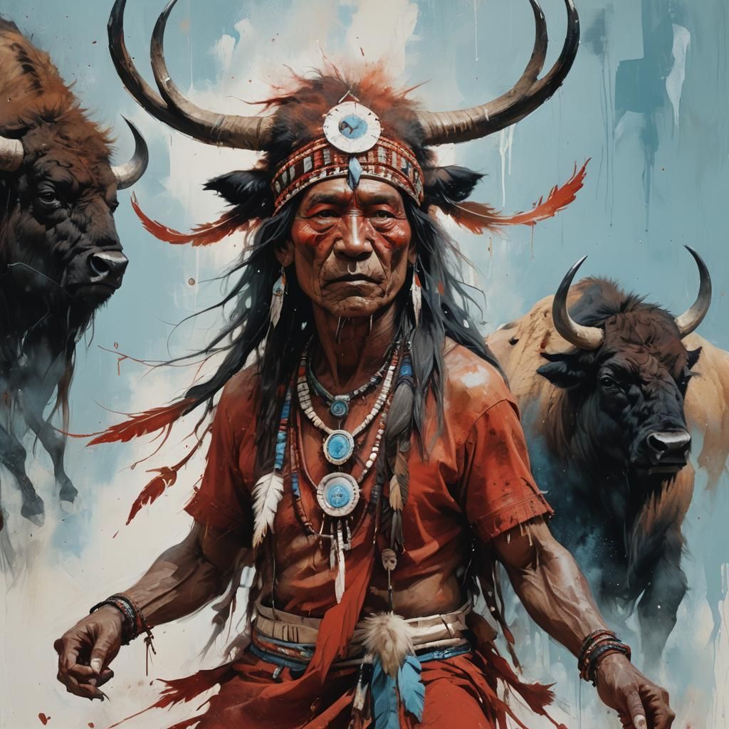 Native American Shaman's Ghost Dance: Surreal Digital Art