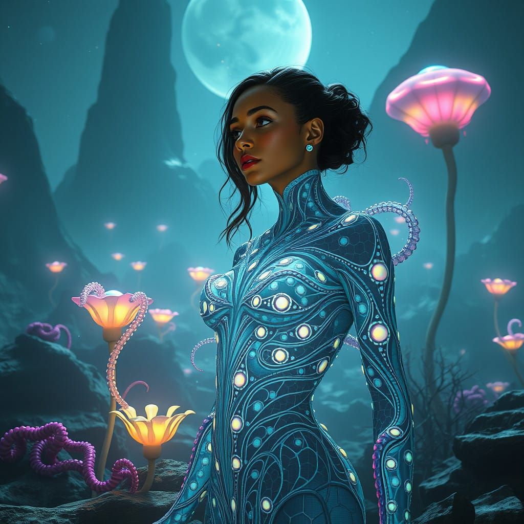 Merging with the Cosmos in a Bioluminescent Dreamscape