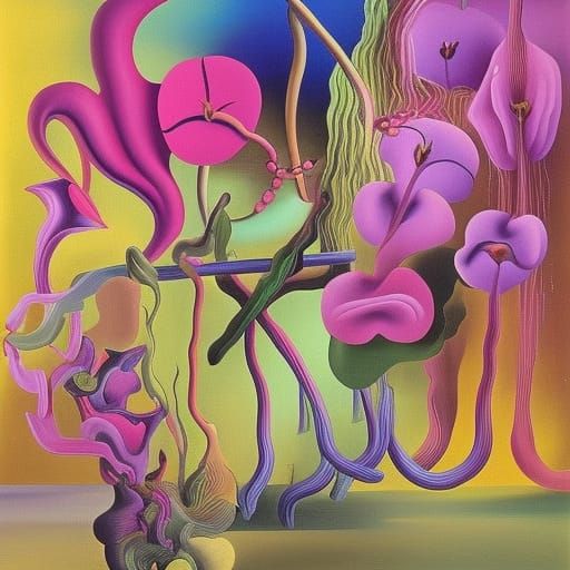 Surreal Pink Vine Flowers in Dali Style
