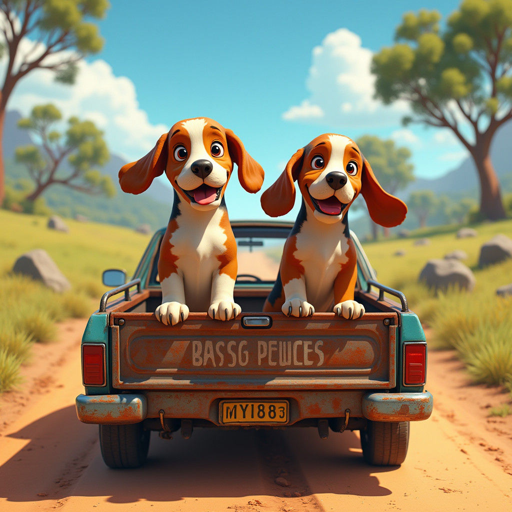 Bassett Hounds' Australian Road Trip: 3D Anime Art