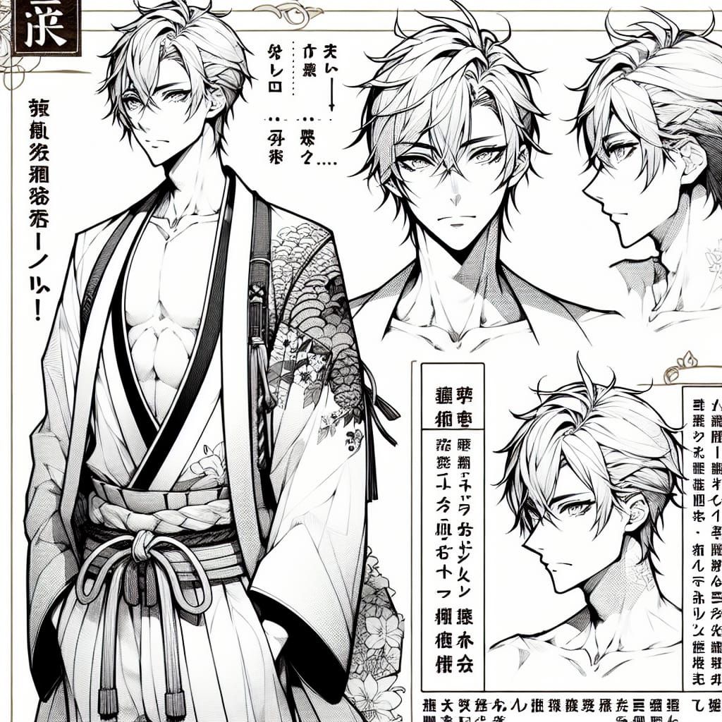 Anime Character Sheet with Manga Style Portraits