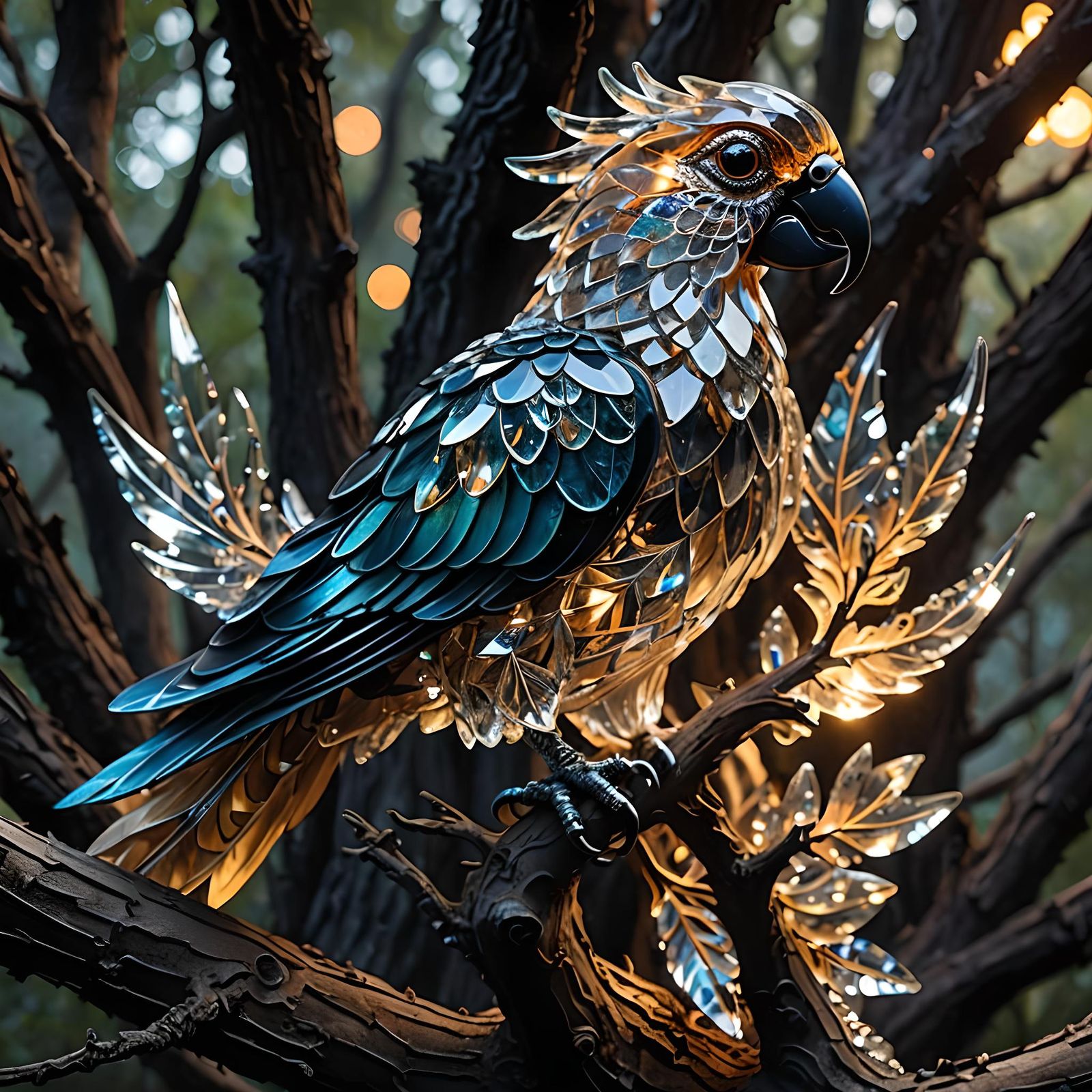 Art Deco Crystal Phoenix on Charred Tree