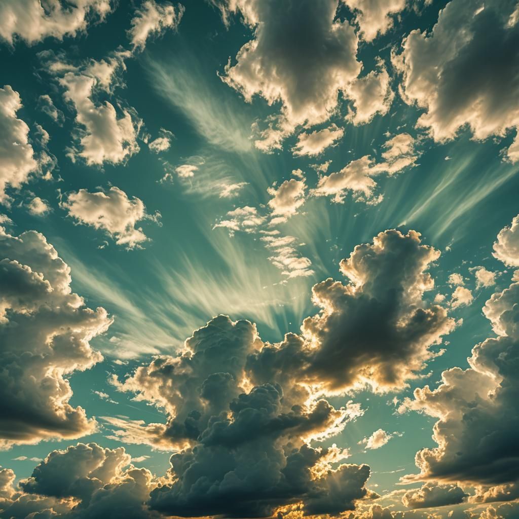 Hyperrealistic Green and Yellow Sky with Clouds