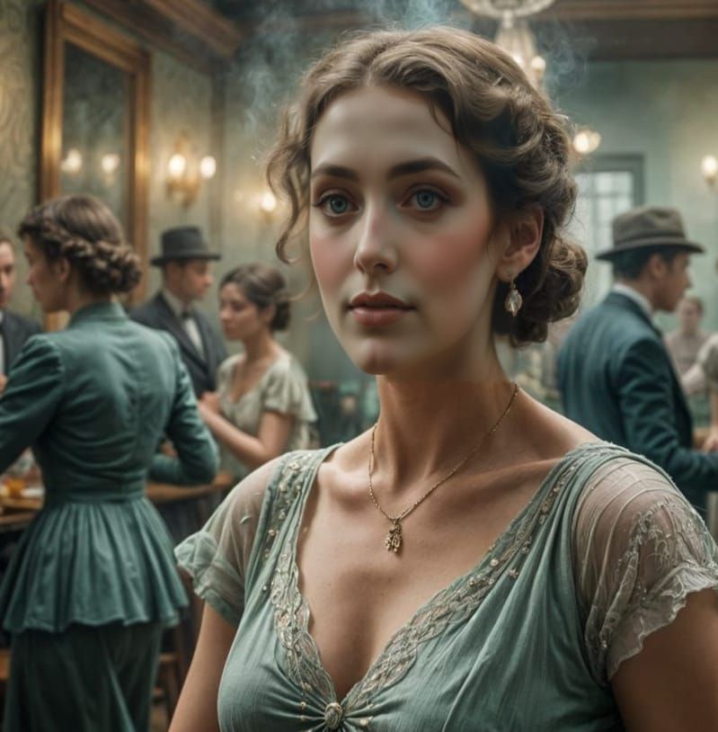 1920s Dancer in Misty Speakeasy, Monet & Van Gogh Style