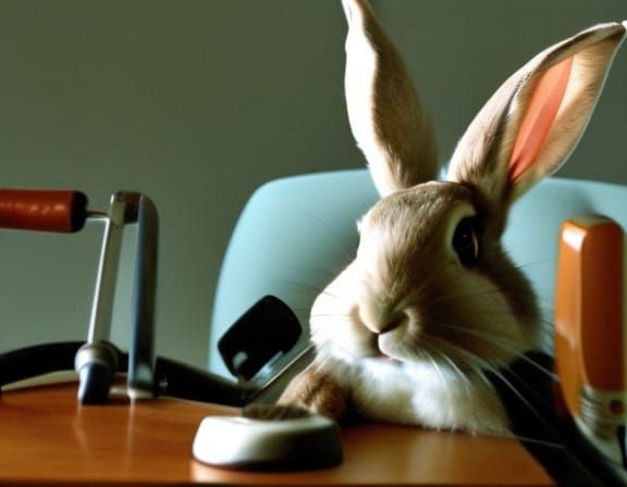 Rabbit Chatting on a Rotary Phone
