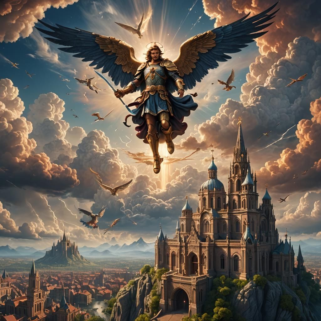 St. Michael in Heavenly Sky: Detailed Matte Painting