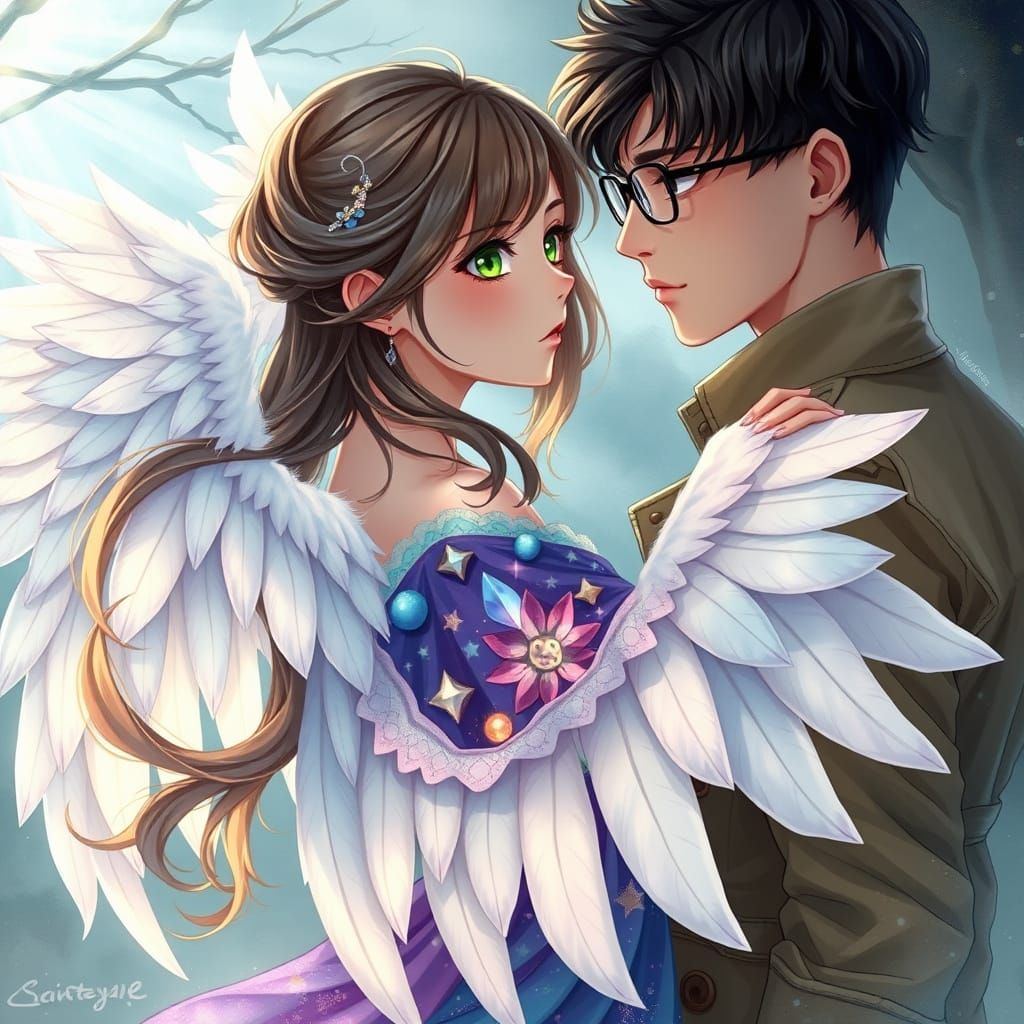Anime-Inspired Maiden with Intimate Partner in Ethereal Land...