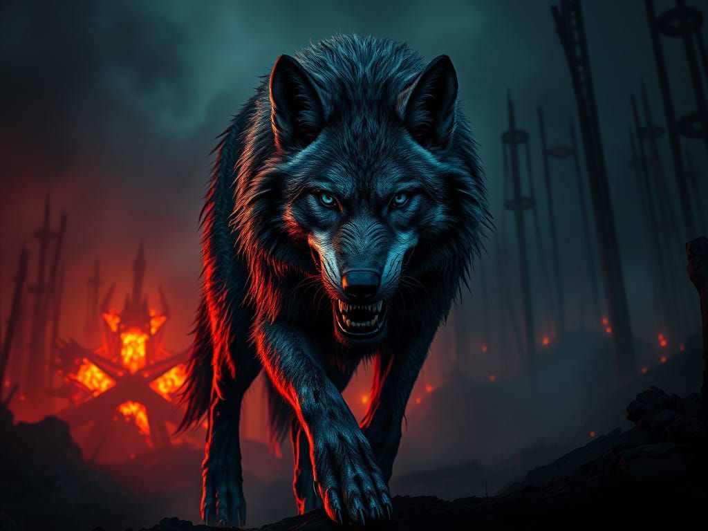 Gritty Arctic Wolf Haunts Twisted Dystopian Landscape