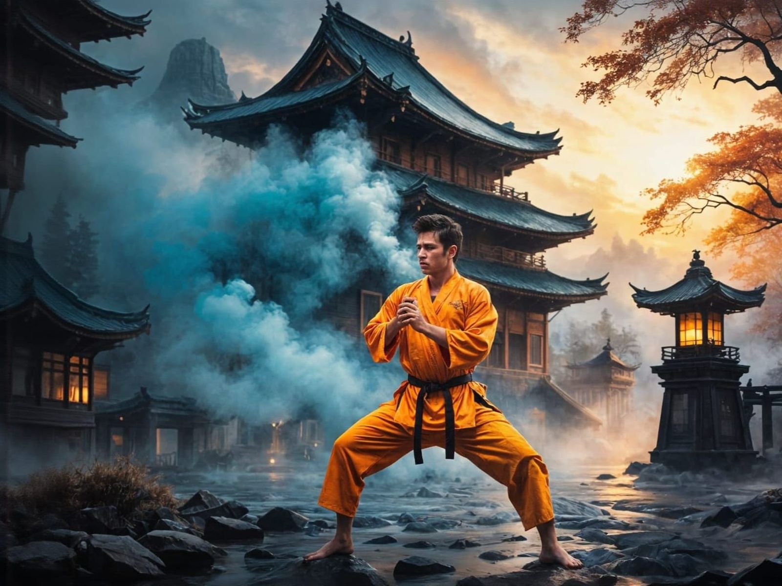 Japanese Warrior with Tiger Spirit in Dreamscape Style