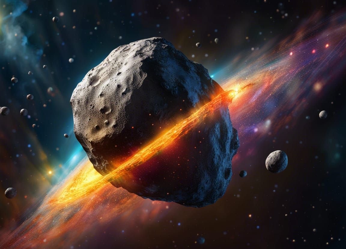 Hyperrealistic Asteroid in Colorful Solar System