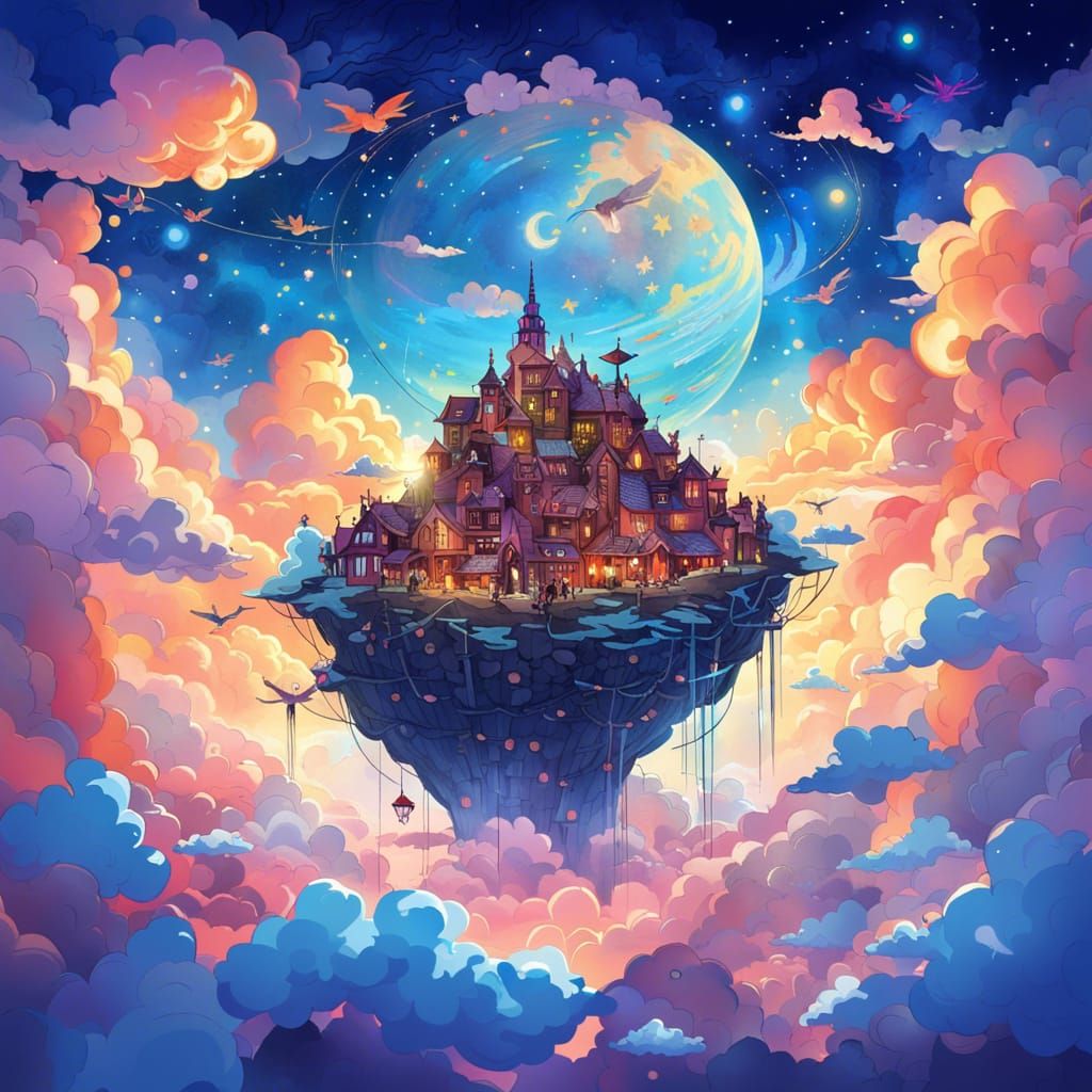 Fantasy City in Clouds: Surreal Digital Art