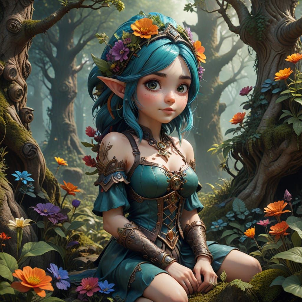 Whimsical Steampunk Gnome Curator in Ancient Forest
