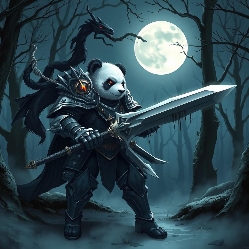 Fearsome Panda Knight in Anime Style