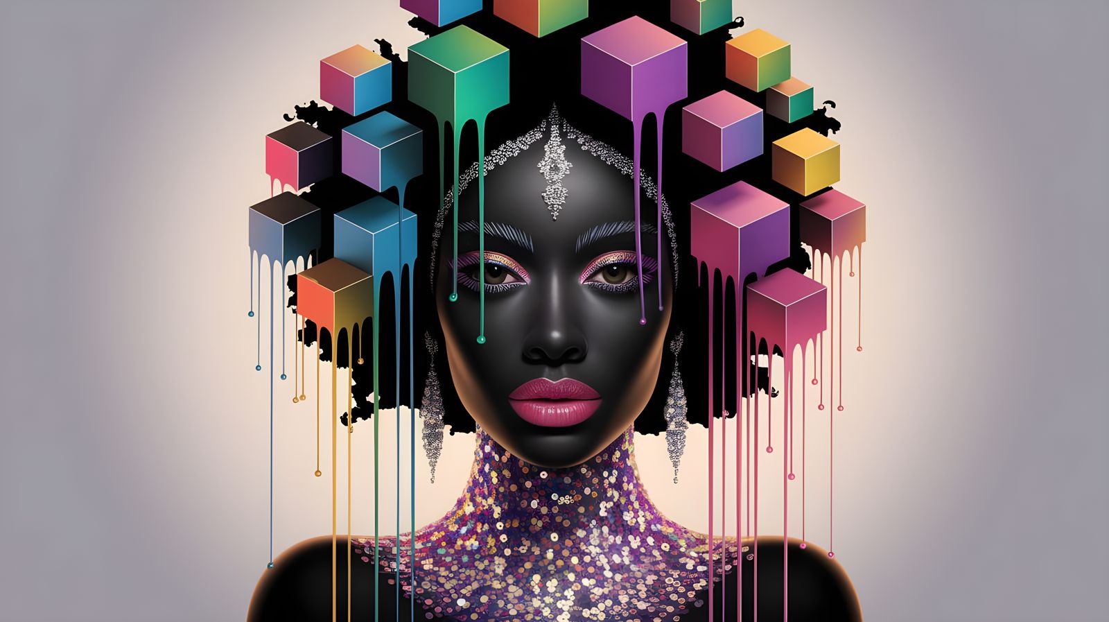 Geometric Abstraction with Shimmering Sequins in Digital Art