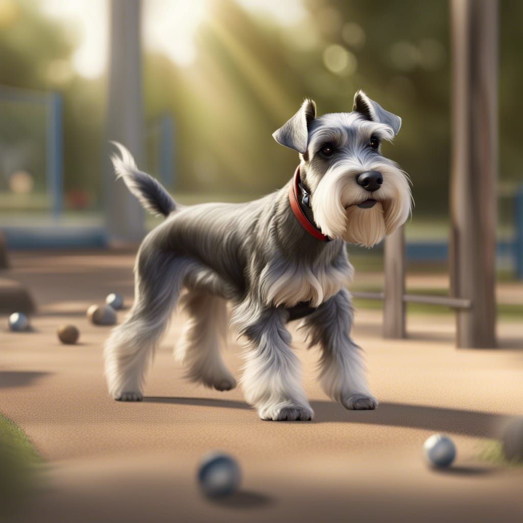 Mini Schnauzer Having Fun in Dog Park