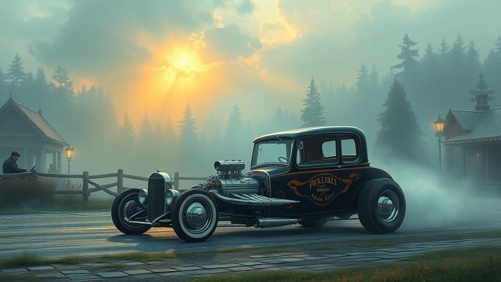 Ethereal Fantasy Hot Rod in Kinkade Style
