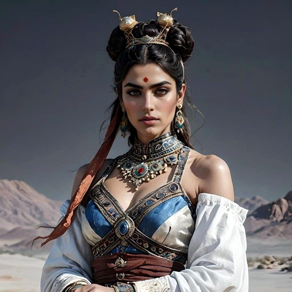 Epic Persian Royal Dame in Desert Dawn