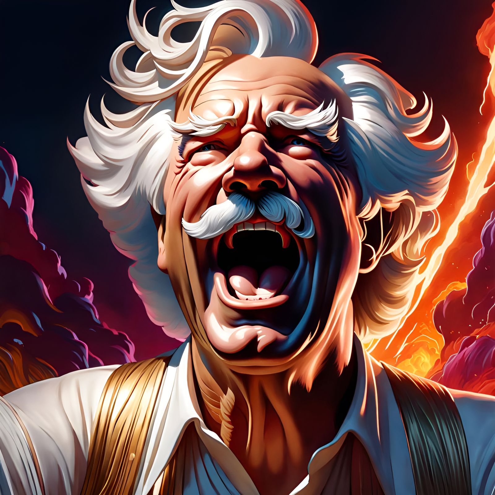 Hyperrealistic Portrait of Mark Twain Screaming