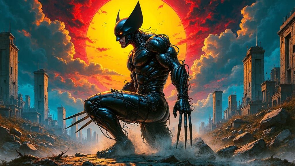 Biomechanical Cyborg Wolverine in Art Nouveau Style