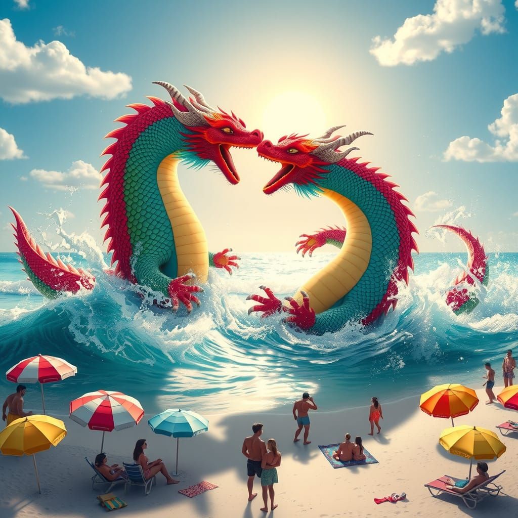 Chubby Dragons Engage in Playful Aquatic Wrestling Match