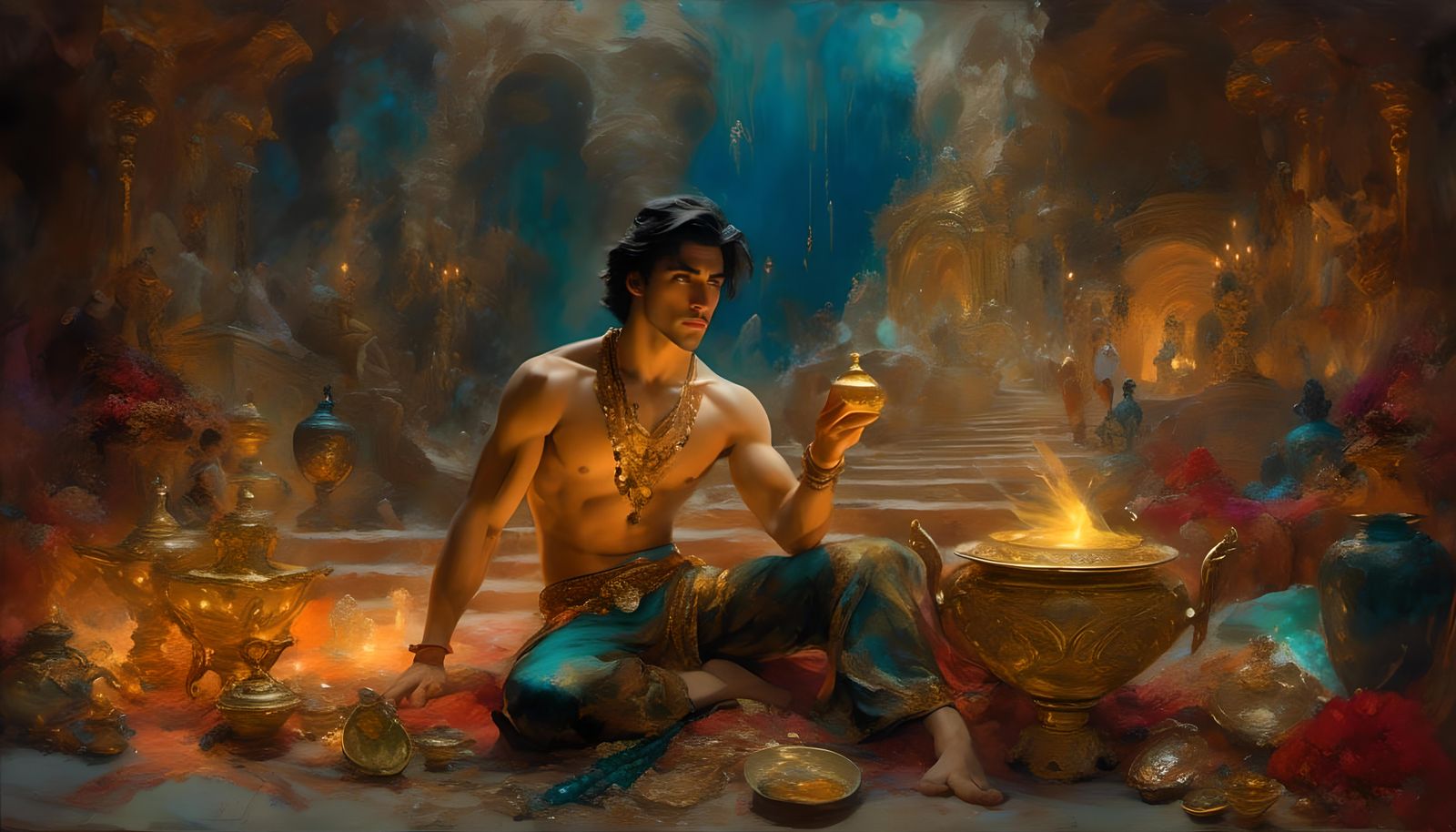 Aladdin in Gold Grotto: Gaston Bussière Style