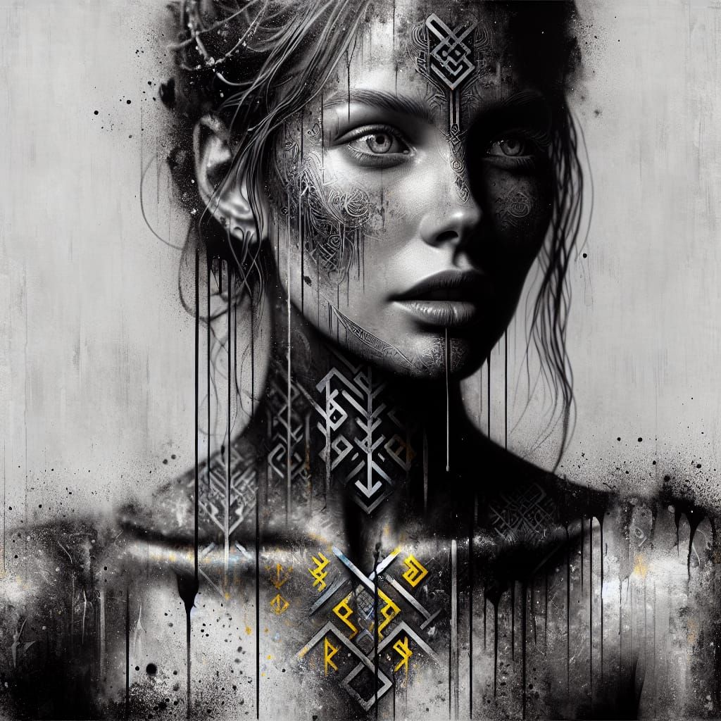 Norse Woman with Luminescent Rune Tattoos