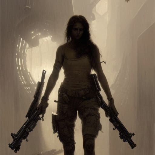 Female Soldier in Rain: Gothic Horror Art