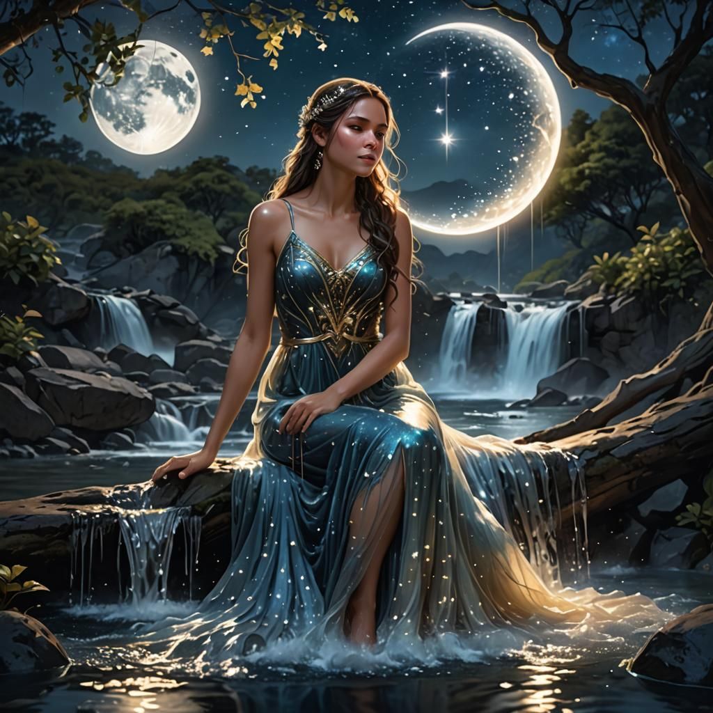 Nyad Moongazing in Art Nouveau Style