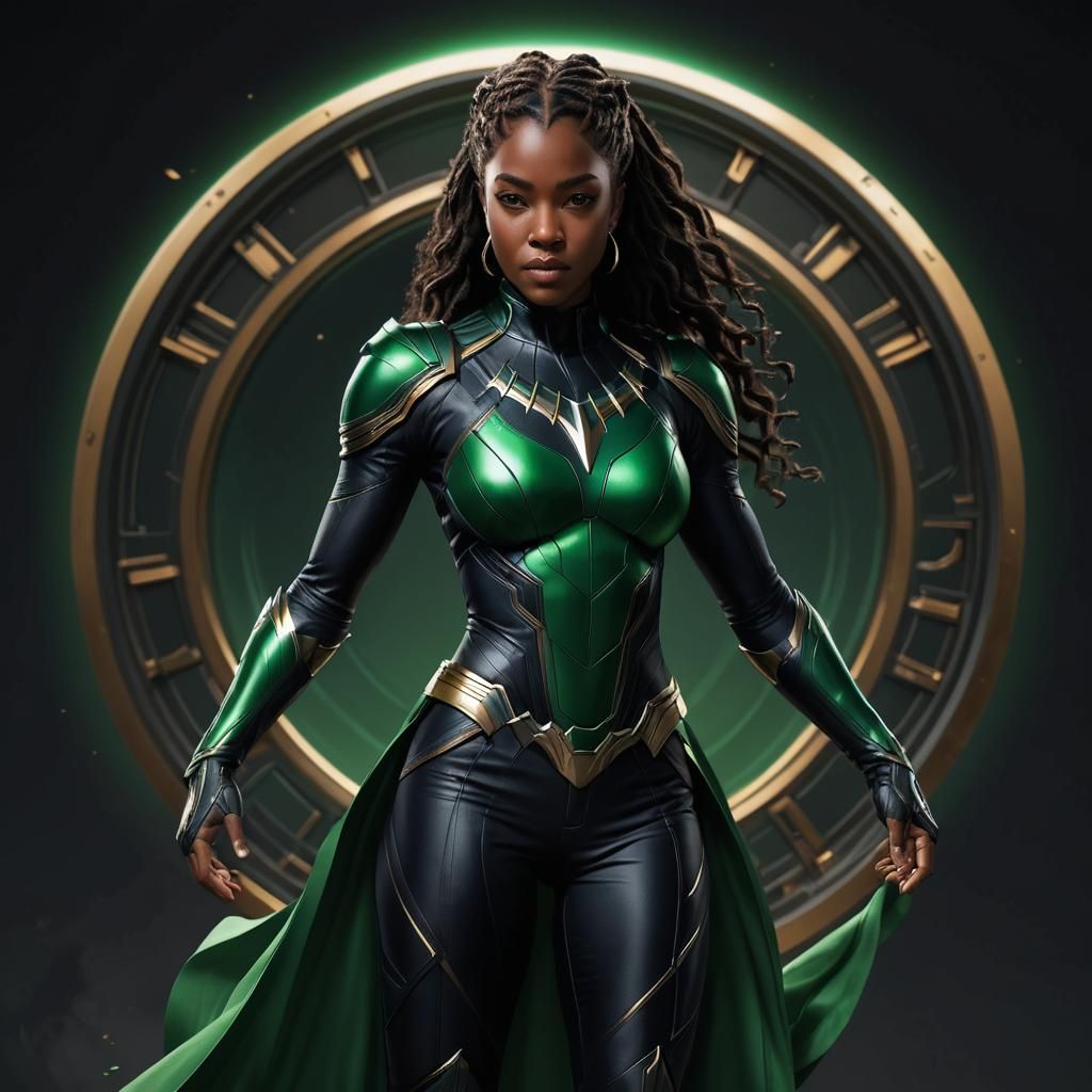 Nakia Portrait in Green Suit: Hyperdetailed Art