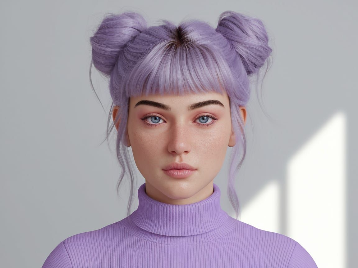 Photorealistic Portrait of Woman with Purple Hair