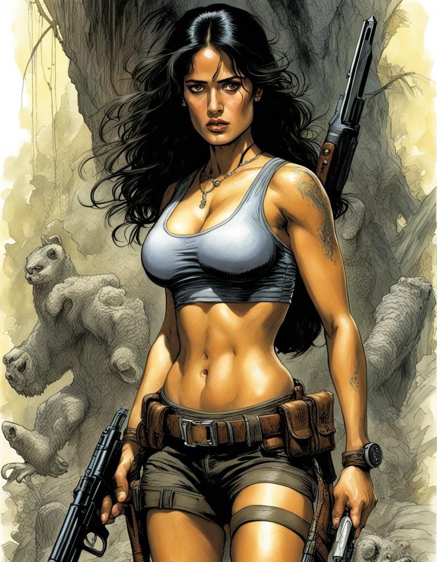Salma Hayek as Lara Croft in Wrightson Style