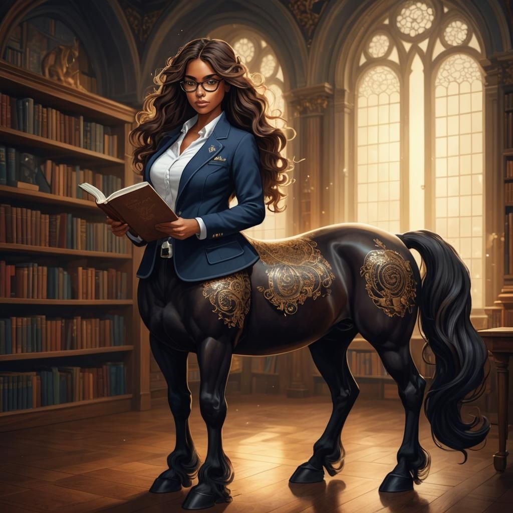 Female Centaur in Magical Library with Blazer