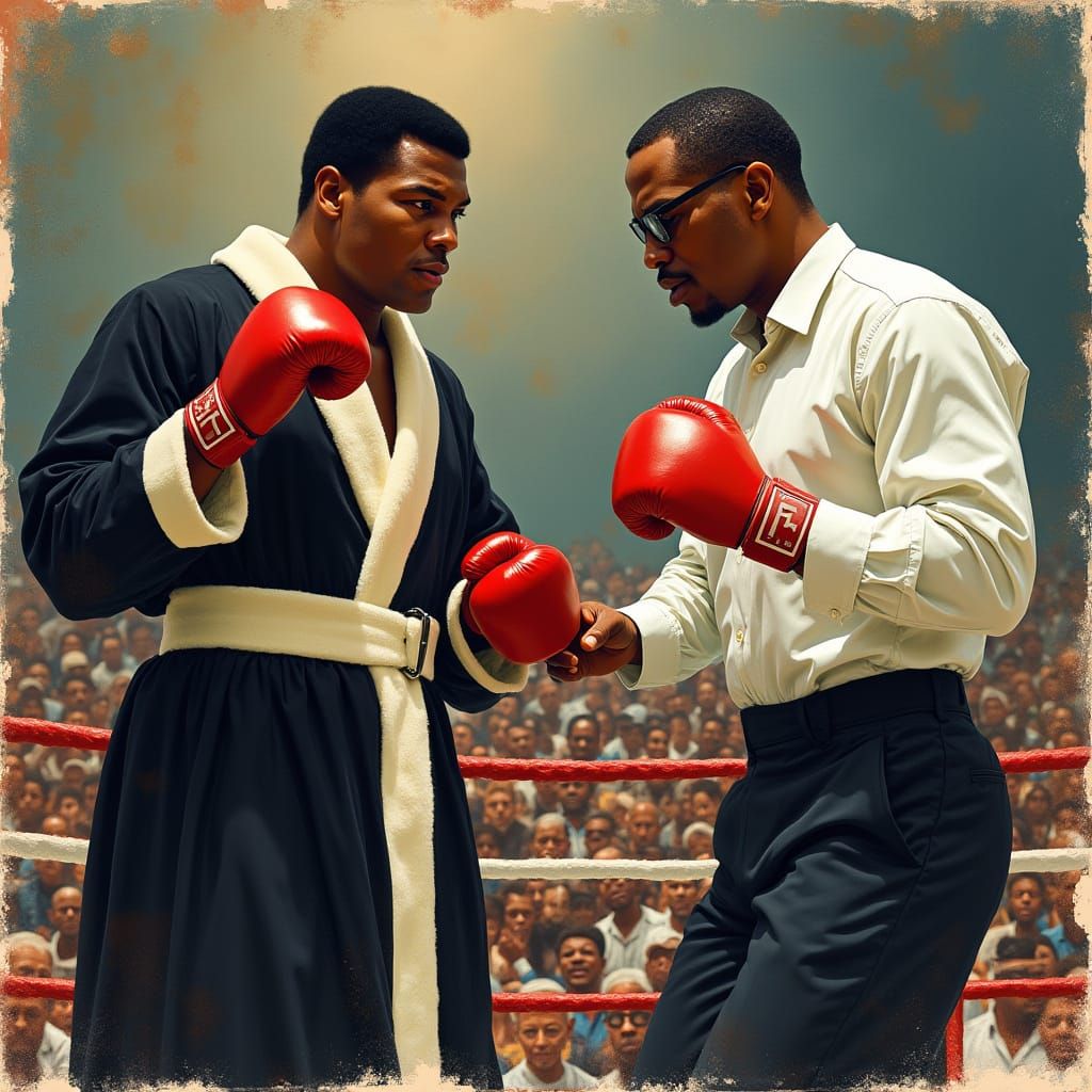 Civil Rights Iconic Boxing Match in Expressionist Style