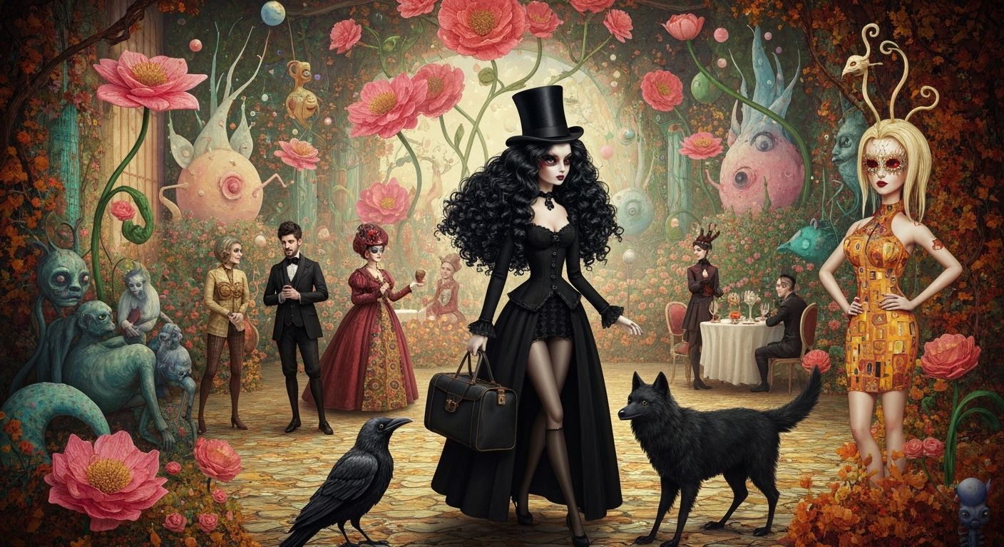 Porcelain Doll Attends Surreal Garden Party as Collage