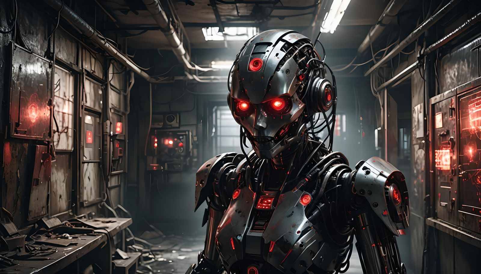 Creepy Sci-Fi Killer Robot in Double Exposure