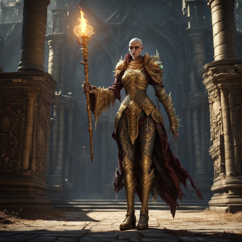 Female Necromancer with Scepter in Dark Fantasy Style