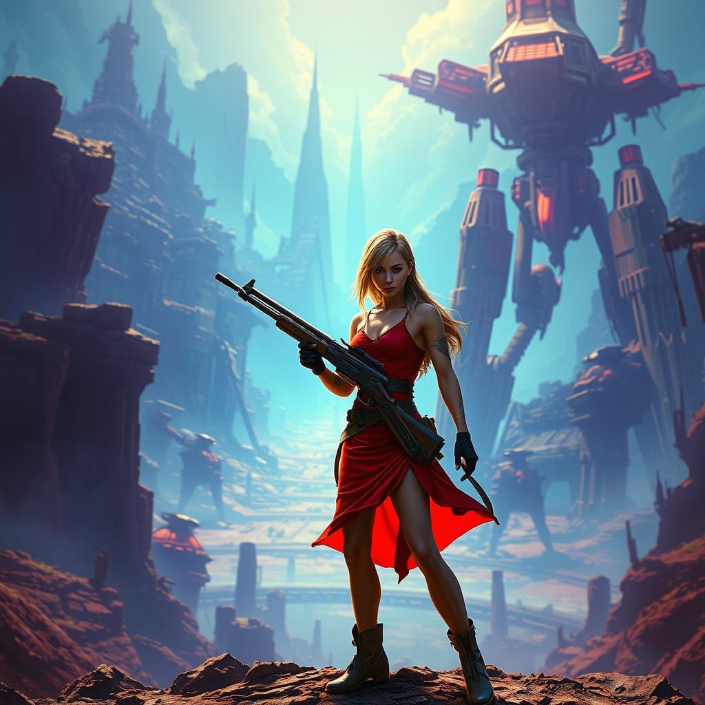 Heroic Aya Brea in Post-Apocalyptic Horizon Zero Dawn Landsc...