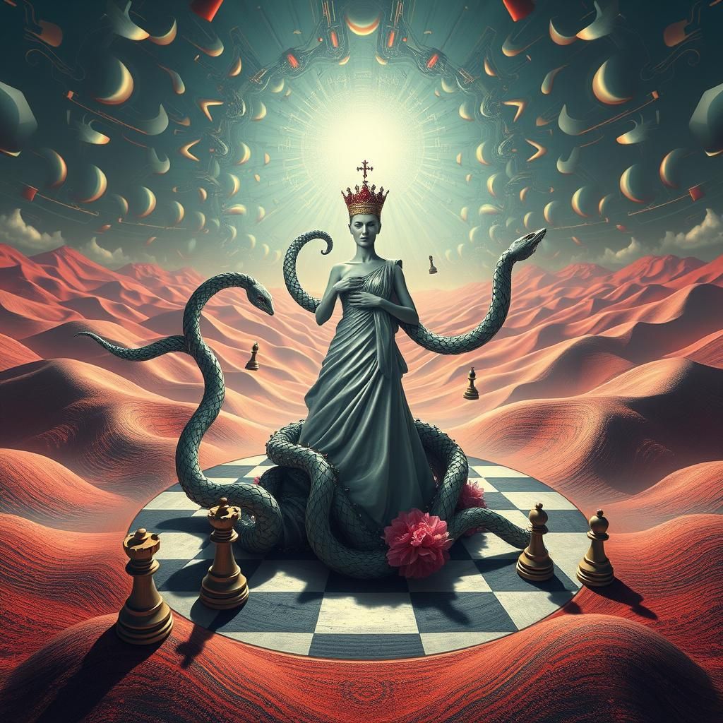 Surreal Chess Game in Dreamlike Landscape