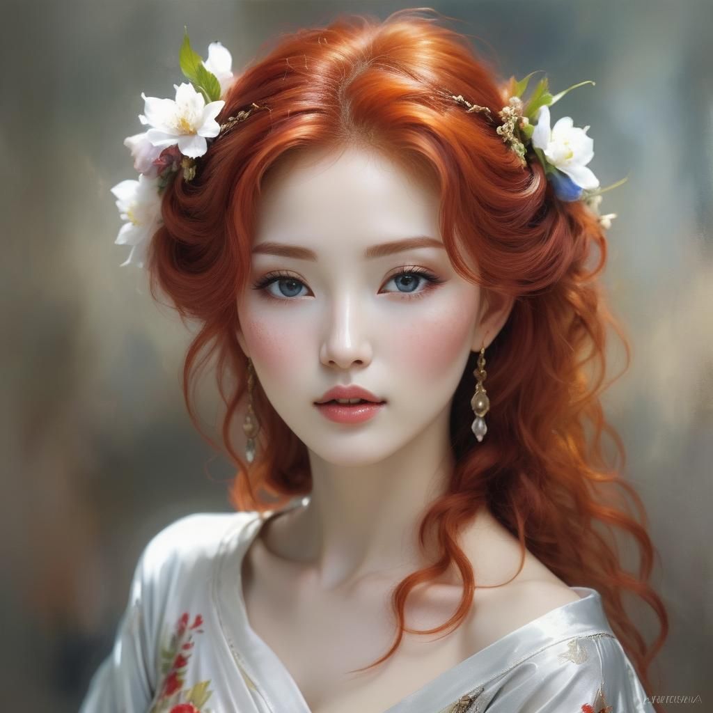 Redhead Aphrodite: Korean-Style Romantic Portrait