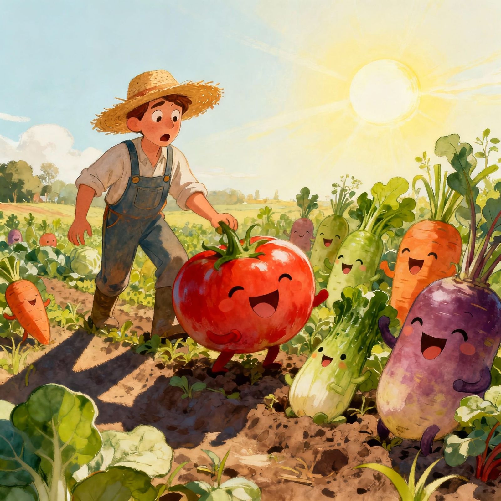 Whimsical Farmer and Giggle Vegetables