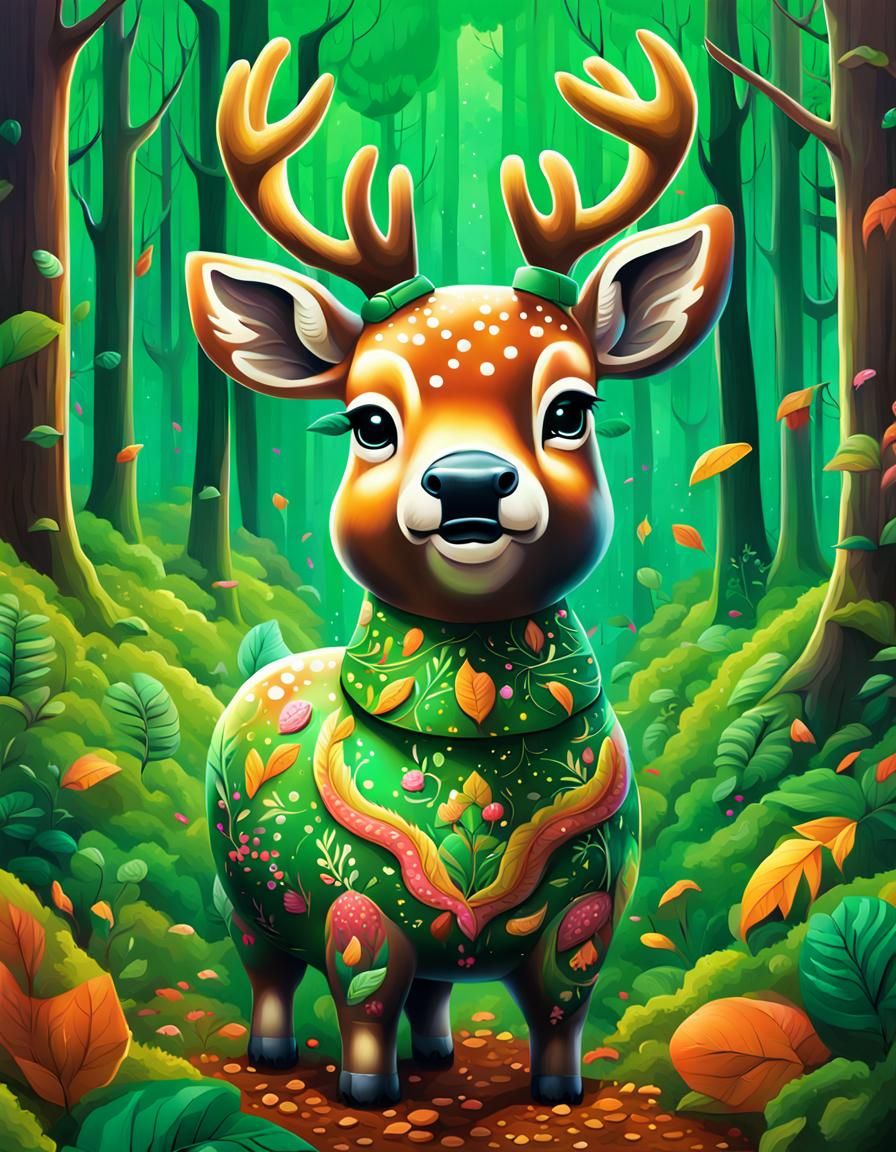 Polychromatic Deer in Botero-Inspired Graffiti Art